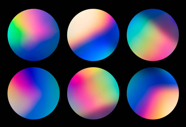 Holographic abstract spectrum vaporwave circular designs background pattern