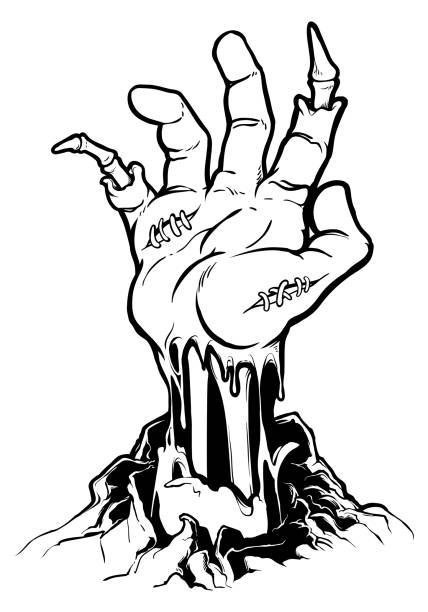 ilustraciones, imágenes clip art, dibujos animados e iconos de stock de cortado mano zombie. ilustración de halloween - zombie halloween cemetery human hand