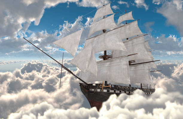 istock Sailboat flying above the clouds 3d illustration 1094031822