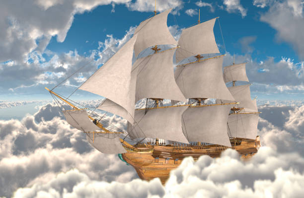 istock Sailboat flying above the clouds 3d illustration 1094032024