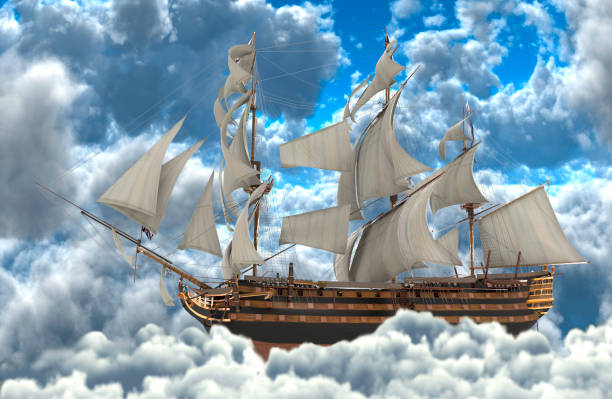 istock Sailboat flying above the clouds 3d illustration 1094032052