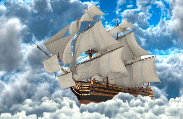 istock Sailboat flying above the clouds 3d illustration 1094032056