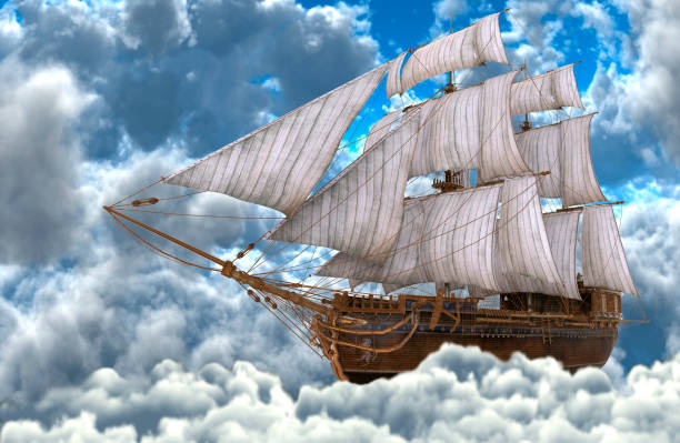 istock Sailboat flying above the clouds 3d illustration 1094032086
