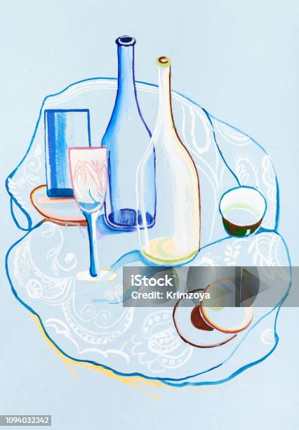 Decorative Still Life Stock Illustration - Download Image Now - Avant-Garde, Bottle, Cubism