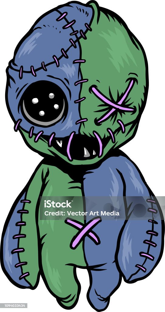 Voodoo doll The illustration shows a Voodoo doll that has just one eye and a lot of stitches. Horror stock vector