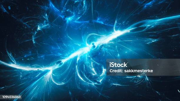 Blue Glowing Interstellar Energy In Space Stock Photo - Download Image Now - Gamma Ray, Magnet, Exploding
