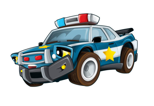 istock Cartoon smiling police car on white background 1094037560