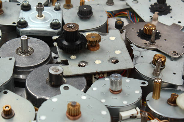 istock Old stepper motors as industrial e-waste background 1094040164