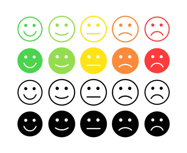 Feedback vector concept. Rank, level of satisfaction rating. Excellent, good, normal, bad awful. Feedback in form of emotions, smileys, emoji. User experience Review of consumer. vector art illustration