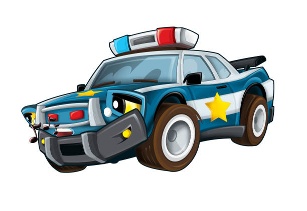 istock Cartoon smiling police car on white background 1094040438