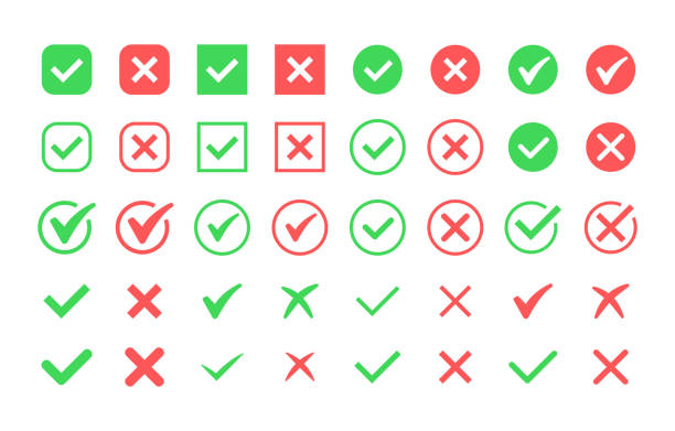 ilustrações, clipart, desenhos animados e ícones de marca de verificação verde e cruz vermelha conjunto de ícones. círculo e quadrado. símbolo de carrapato na cor verde, ilustração vetorial. - símbolo do marco alemão