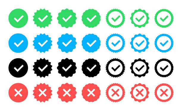 grünes häkchen und rotkreuz-icon-set. kreis und quadrat. tick-symbol in grüner farbe, vektor-illustration. - check mark stock-grafiken, -clipart, -cartoons und -symbole