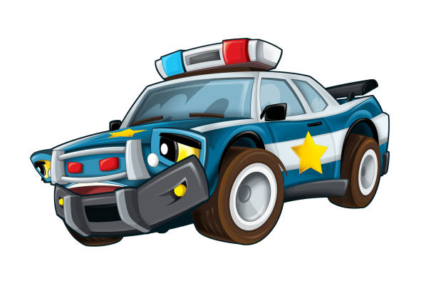 istock Cartoon smiling police car on white background 1094040836