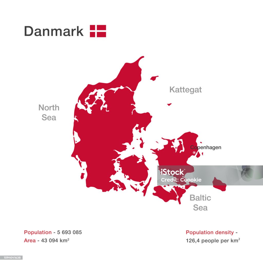 Vektorkarte von Dänemark. - Lizenzfrei Karte - Navigationsinstrument Vektorgrafik