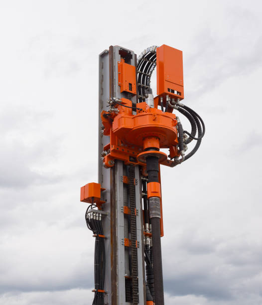 istock Element of Hydraulic crawler oil drill machine on sky background 1094055156