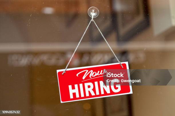 Now Hiring Sign Stock Photo - Download Image Now - Help Wanted Sign, Sign, Recruitment