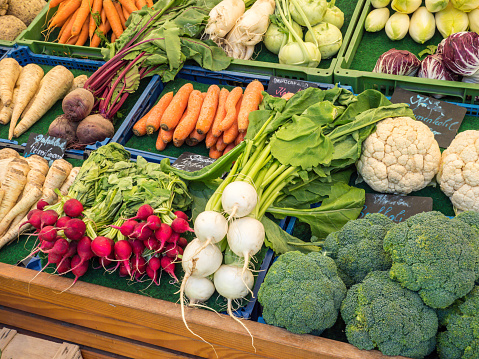 Selection of organic vegetables at the weekly market