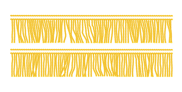 Gold fringe. Seamless decorative element. Textile border. Isolated white background. EPS10 vector illustration.