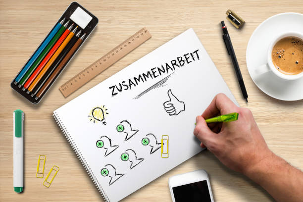 istock hand writing idea concepts on a college block with the German word 