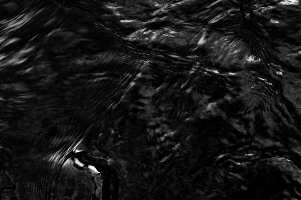 Dark Monochrome flowing water abstract background. Shot over a winter stream.