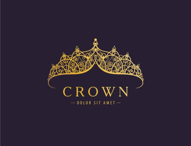 Abstract luxury, royal golden company icon vector design. Abstract luxury, royal golden company icon vector design. Elegant crown, tiara, diadem premium symbol. Hand drawn lace jewelry, arabic, restaurant, hotel icon king royal person stock illustrations
