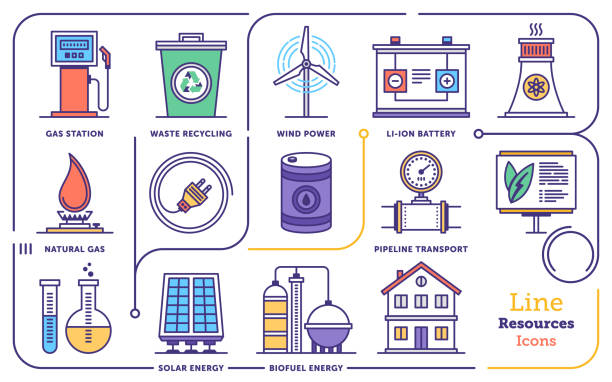 illustrations, cliparts, dessins animés et icônes de énergie renouvelable gestion ligne plate icon set vector - fuel and power generation illustrations