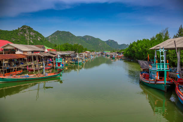 istock Fishery valley near river with rock mountain background 1094074966