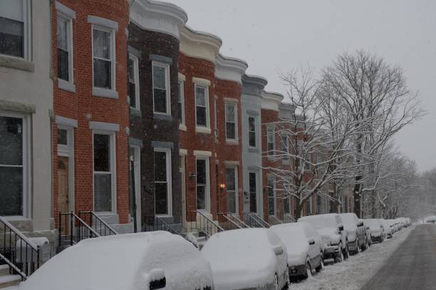 Baltimore Inner City - Row Homes with Winter Snow