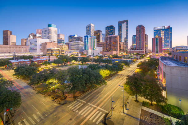 istock Houston, Texas, USA downtown park and skyline at twilight. 1094082314