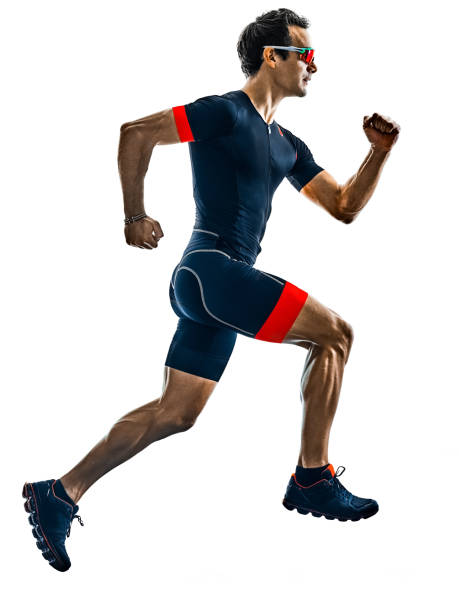istock triathlete triathlon runner running  silhouette isolated white b 1094086604