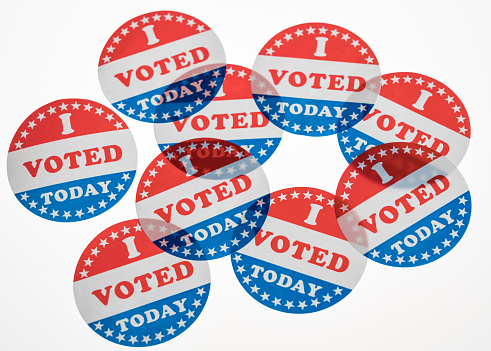 I Voted Today stickers ready for voters in the US elections isolated on white background