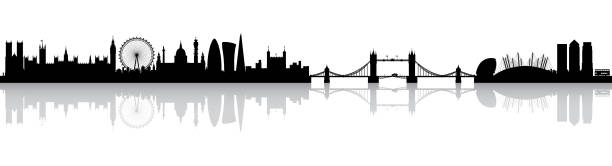 런던 (모든 건물은 완전 하 고 이동) - uk river panoramic reflection stock illustrations