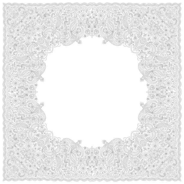 istock Vector abstract bandana peacock print on black and white background. Floral pattern from hand drawn rose flowers, fantasy leaves and fairy tale ornate cute birds. Scarf, shawl, textile patch, carpet 1094096160