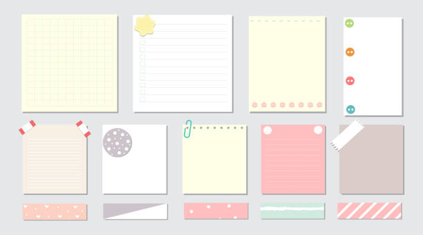 ilustrações de stock, clip art, desenhos animados e ícones de design elements for notebook, diary, stickers and other template.vector,illustration. - adhesive note letter thumbtack reminder