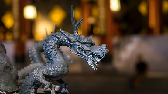 Tokyo, Japan - August 2018: A dragon fountain at the omizusha, or water hut, of Sensoji Asakusa Kannon Temple in the main hall