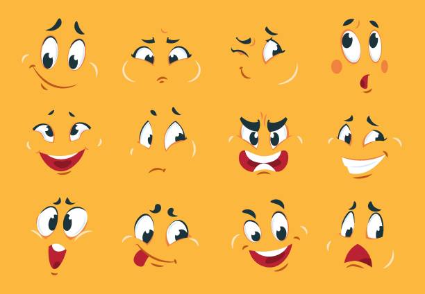 Funny cartoon faces. Angry character expressions eyes doodle crazy mouth fun sketch weird comic. Cartoons expression Funny cartoon faces. Angry character expressions eyes doodle crazy mouth fun sketch weird comic. Vector cartoons expression smirk stock illustrations