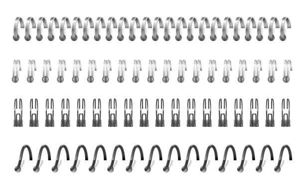 realistyczna żelazna spirala. notebook związać kalendarz wiosna notatnik spiralny pierścień notatki arkusz papieru drutu żelaza. szablony segregatorów metalowych - spiral notebook spiral ring binder blank stock illustrations