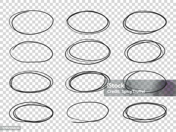 Doodle Circles Hand Drawn Ellipse Circular Highlights Old Pencil Sketch Vector Isolated Stock Illustration - Download Image Now