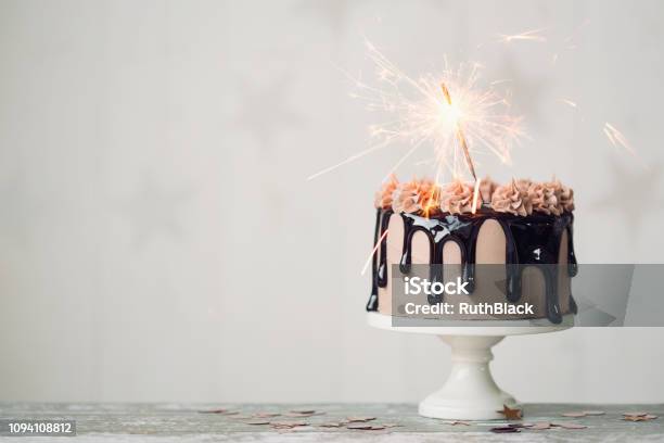 Chocolate Birthday Cake Stock Photo - Download Image Now - Birthday Cake, Birthday, Elegance