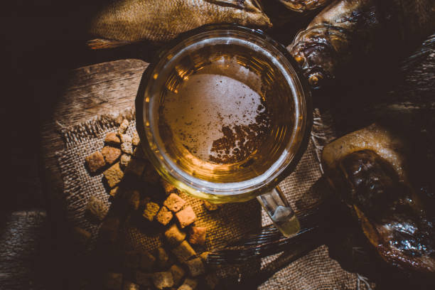 beer mug with fish snacks
