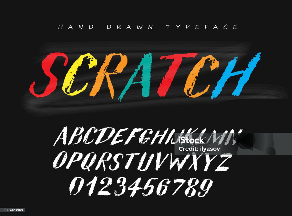 Scratch Caligraphy Scratch Vector Hand Drawn Style Font Alphabet Typeface Typography Stock ...