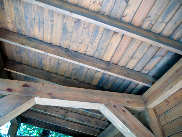 istock Wooden roof construction, view from the room 1094124462