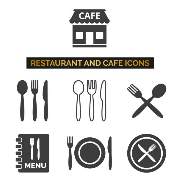 restaurant und café symbole setzen auf weißem hintergrund. - cooking clothing foods and drinks equipment stock-grafiken, -clipart, -cartoons und -symbole