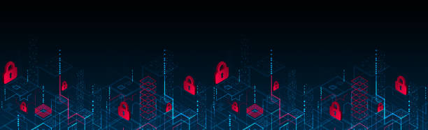 kuvapankkikuvitukset aiheesta isometrinen digitaalinen riippulukko. abstrakti teknologiatausta. vektorikuva - palomuuri