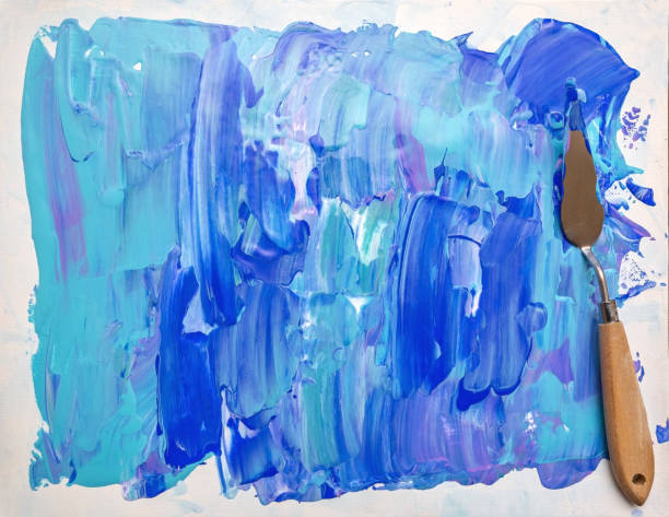 абстрактный синий аква чирок и белая живопись с палитрой нож - palette knife painting стоковые фото и изображения