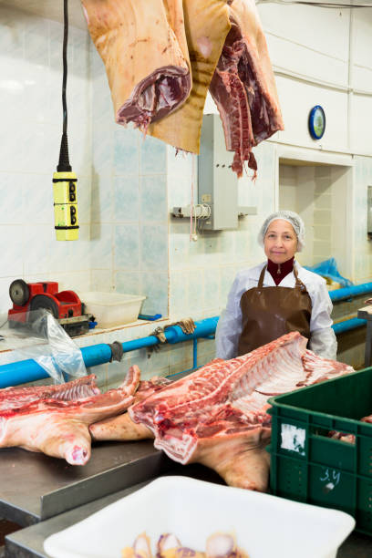 istock Female cutting raw meat 1094143584