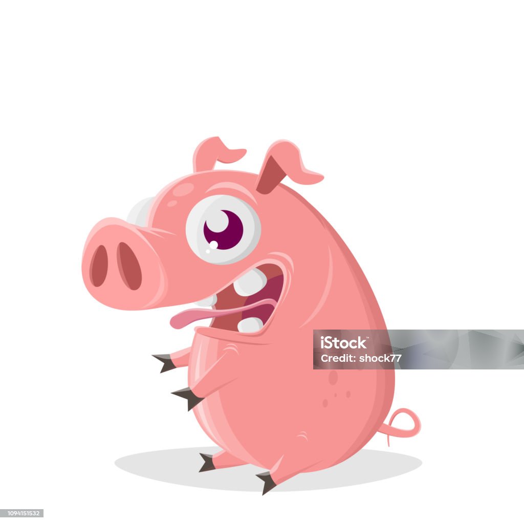 funny cartoon illustration of a sitting pig Animal stock vector