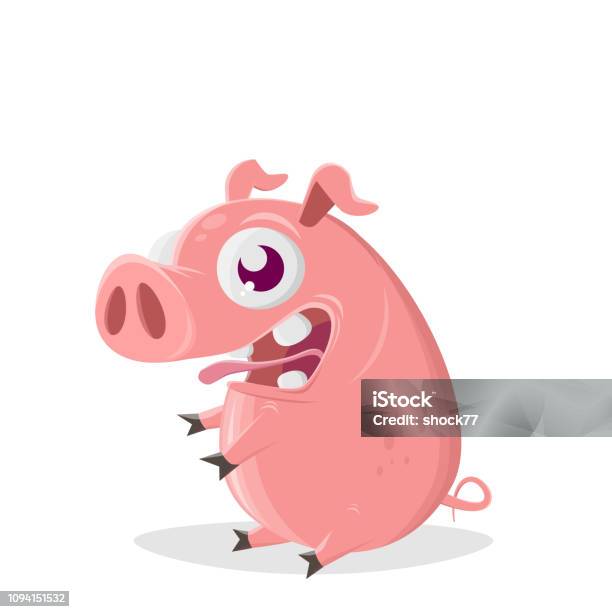 Funny Cartoon Illustration Of A Sitting Pig Stock Illustration - Download Image Now - Animal, Art, Bizarre