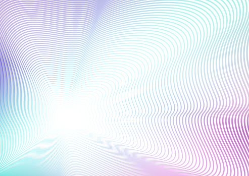 Waving deformed background. Turquoise, purple, violet, white gradient. Futuristic line art pattern with flash effect. Concept of perspective. Vector colored abstract composition. EPS10 illustration
