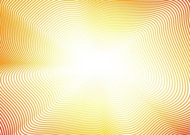 ilustrações, clipart, desenhos animados e ícones de linhas ondulantes de laranja, amarelo, vermelho. ondas brilhantes. sol abstrato com espaço de cópia. padrão de arte linha com efeito flash. conceito de design do infinito. quadro de ondulação colorido de vetor. ilustração de eps10 - curve backgrounds creativity eps10